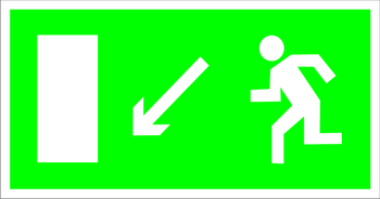 E08 направление к эвакуационному выходу налево вниз (пластик, 300х150 мм) - Знаки безопасности - Эвакуационные знаки - . Магазин Znakstend.ru